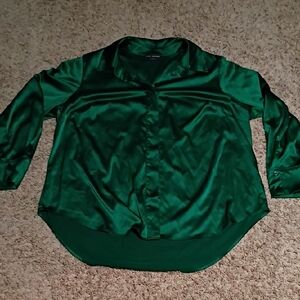 Lane Bryant Green Satin Button Down Shirt